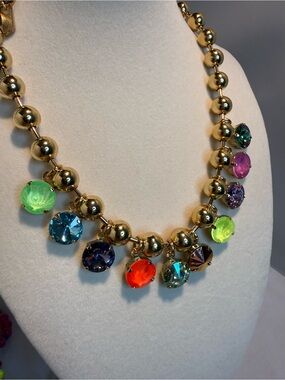 TOVA Anya Necklace Neon. Gold Bead Necklace with Multicolor Crystal Drops